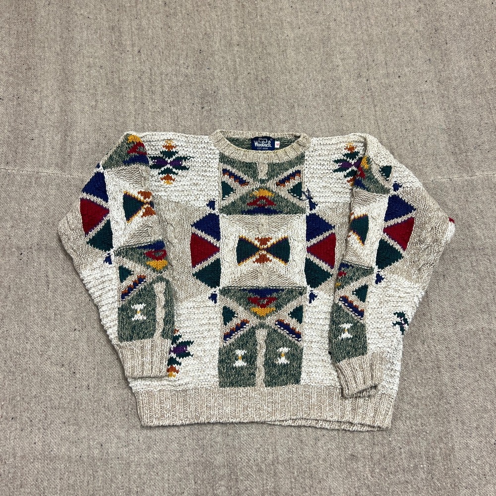 Vintage Woolrich Sweater Medium Beige 1990s Aztec